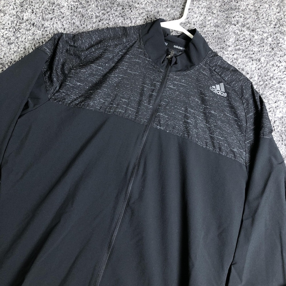 Adidas Jacket Mens Large Black Supernova Full Zip Running Windbreaker Athletic